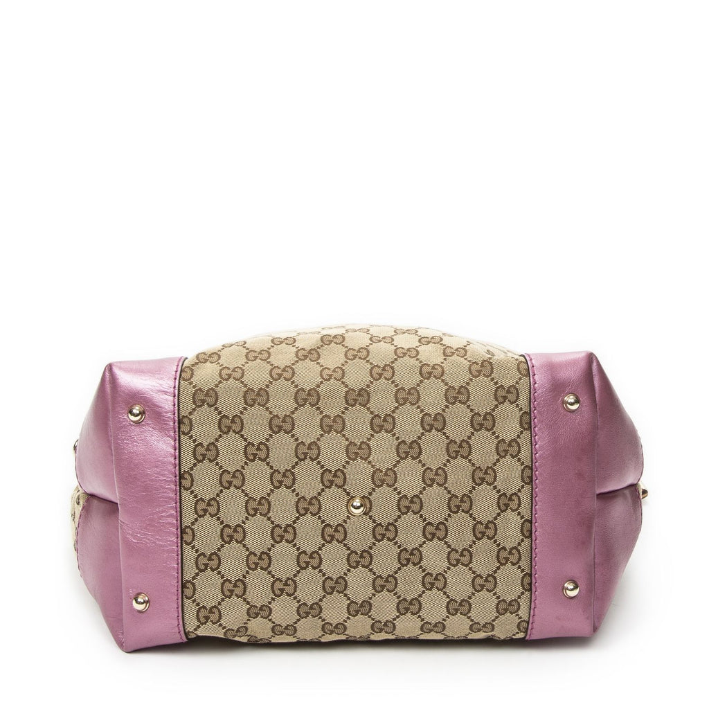 Gucci Medium Heart Bit Charm Hobo Beige Pink GG Canvas — view 6