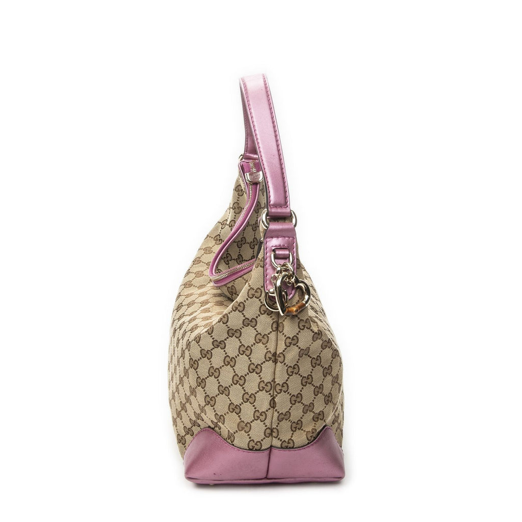 Gucci Medium Heart Bit Charm Hobo Beige Pink GG Canvas — view 4