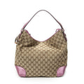Gucci Medium Heart Bit Charm Hobo Beige Pink GG Canvas