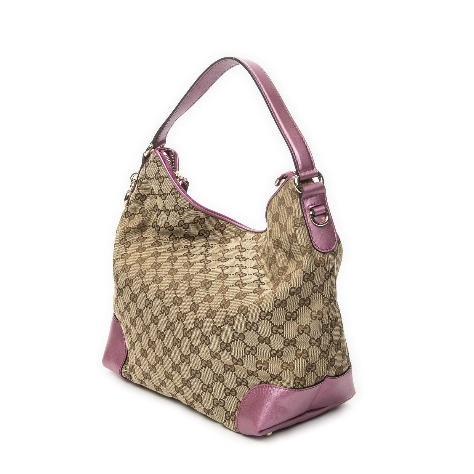 Gucci Medium Heart Bit Charm Hobo Beige Pink GG Canvas — view 2