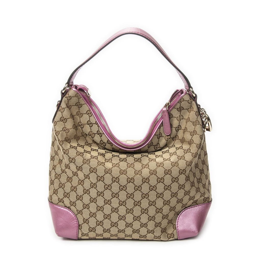Gucci Medium Heart Bit Charm Hobo Beige Pink GG Canvas — view 5
