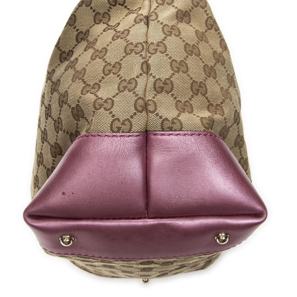 Gucci Medium Heart Bit Charm Hobo Beige Pink GG Canvas — view 8