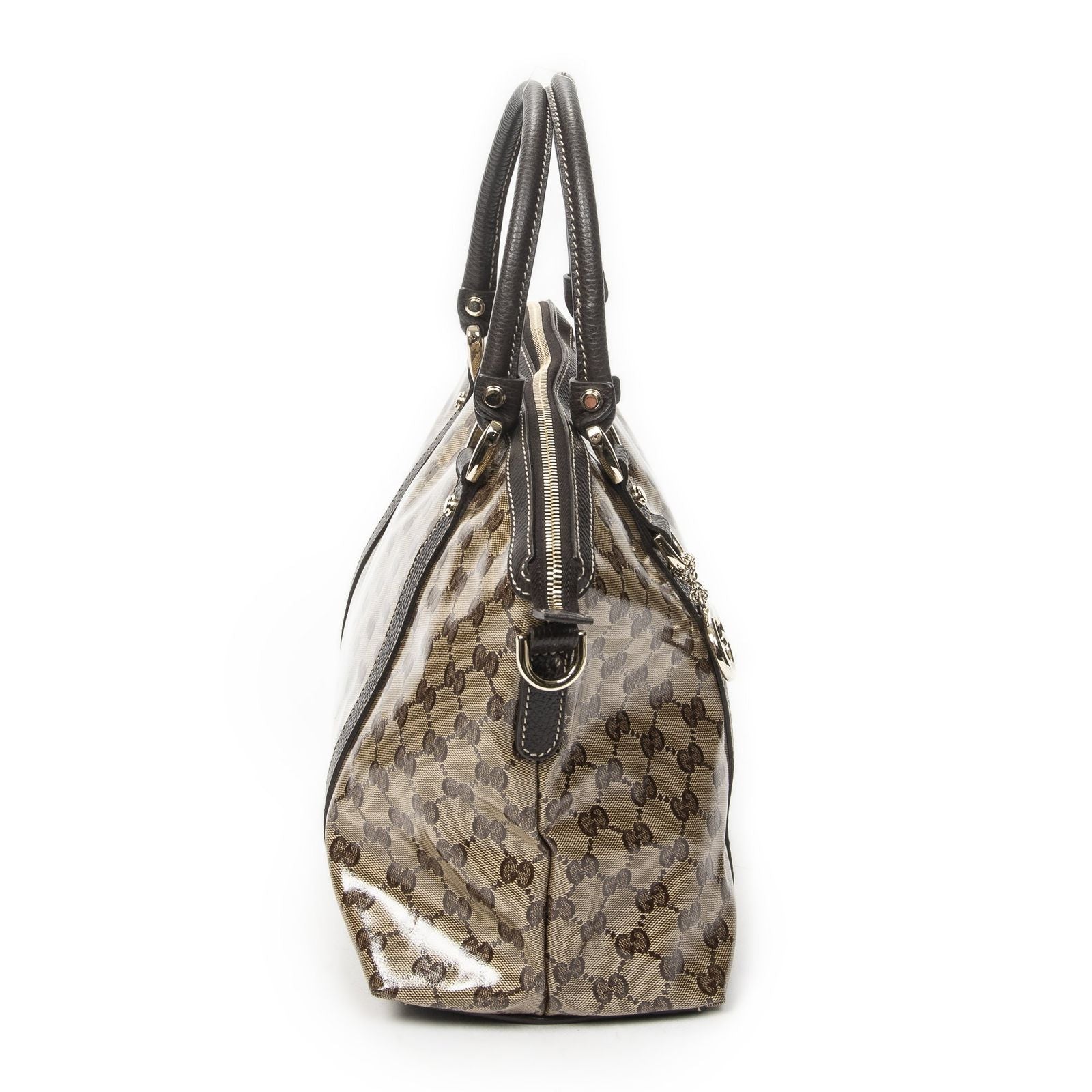 Gucci GG Charm Top Handle Beige Brown Crystal Canvas — view 4