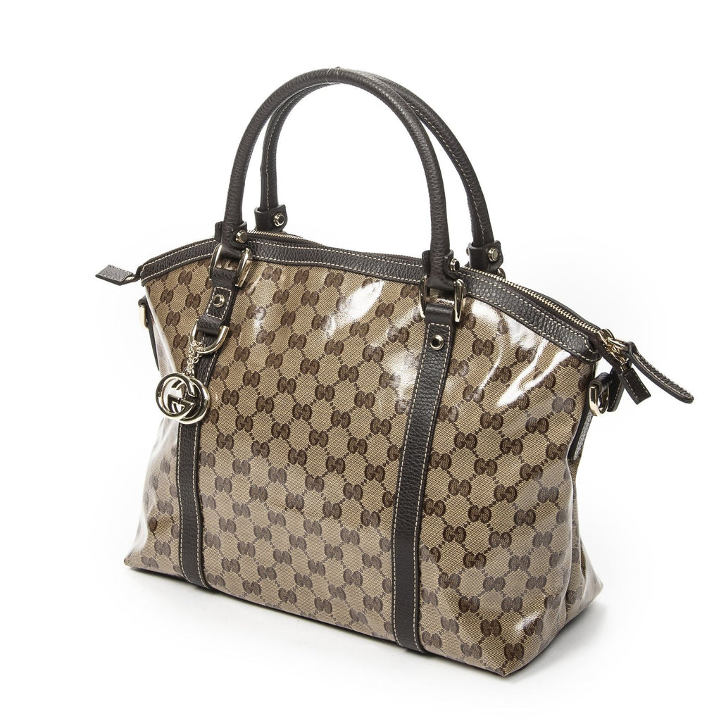 Gucci GG Charm Top Handle Beige Brown Crystal Canvas — view 2