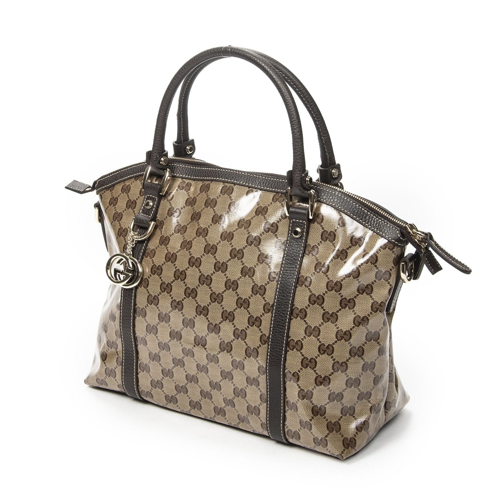 Gucci GG Charm Top Handle Beige Brown Crystal Canvas — view 2