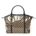 Gucci GG Charm Top Handle Beige Brown Crystal Canvas