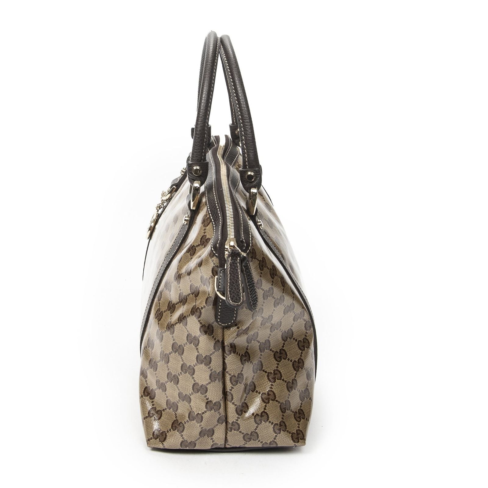 Gucci GG Charm Top Handle Beige Brown Crystal Canvas — view 3