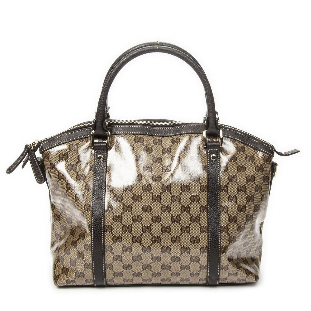Gucci GG Charm Top Handle Beige Brown Crystal Canvas — view 5