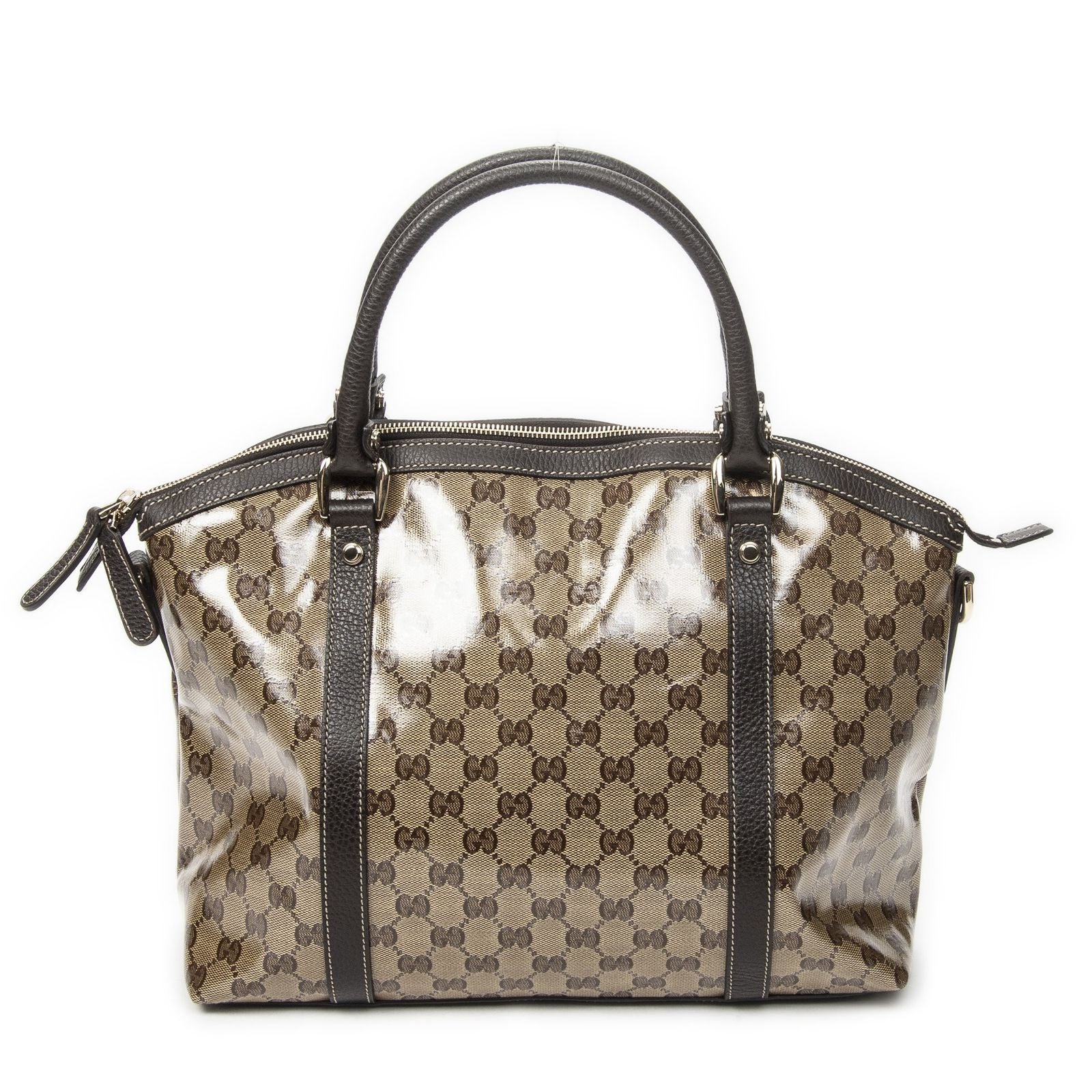 Gucci GG Charm Top Handle Beige Brown Crystal Canvas — view 5