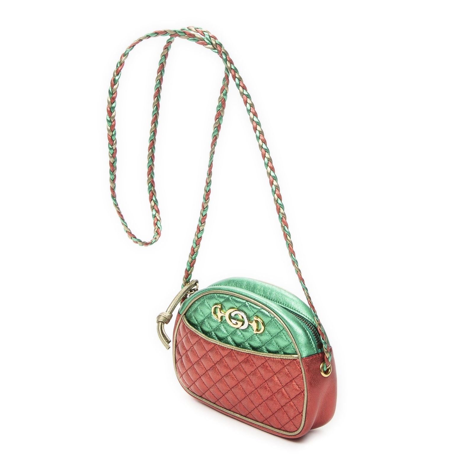 Gucci Trapuntata Mini Camera Crossbody Red Green Matelasse Calfskin — view 2