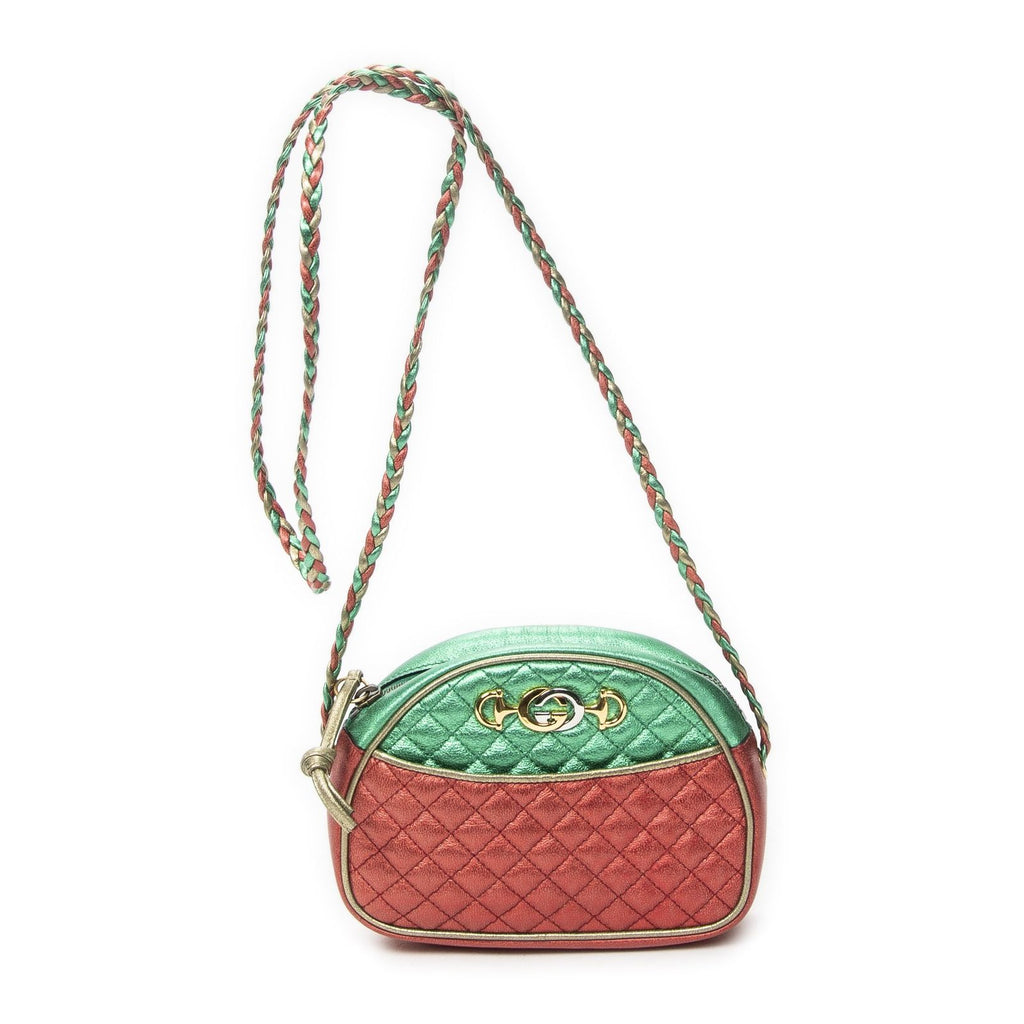 Gucci Trapuntata Mini Camera Crossbody Red Green Matelasse Calfskin