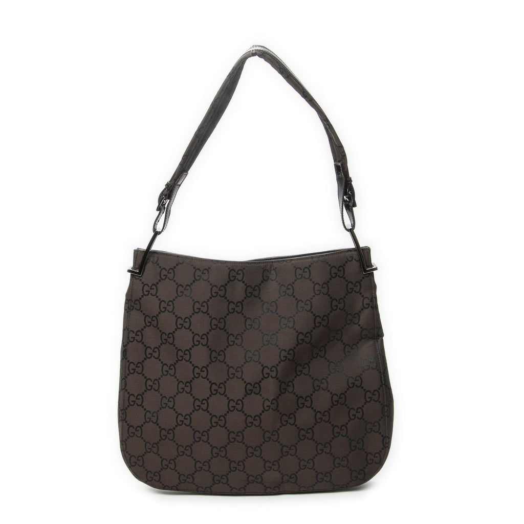 Gucci Shoulder Hobo Dark Brown GG Nylon Canvas