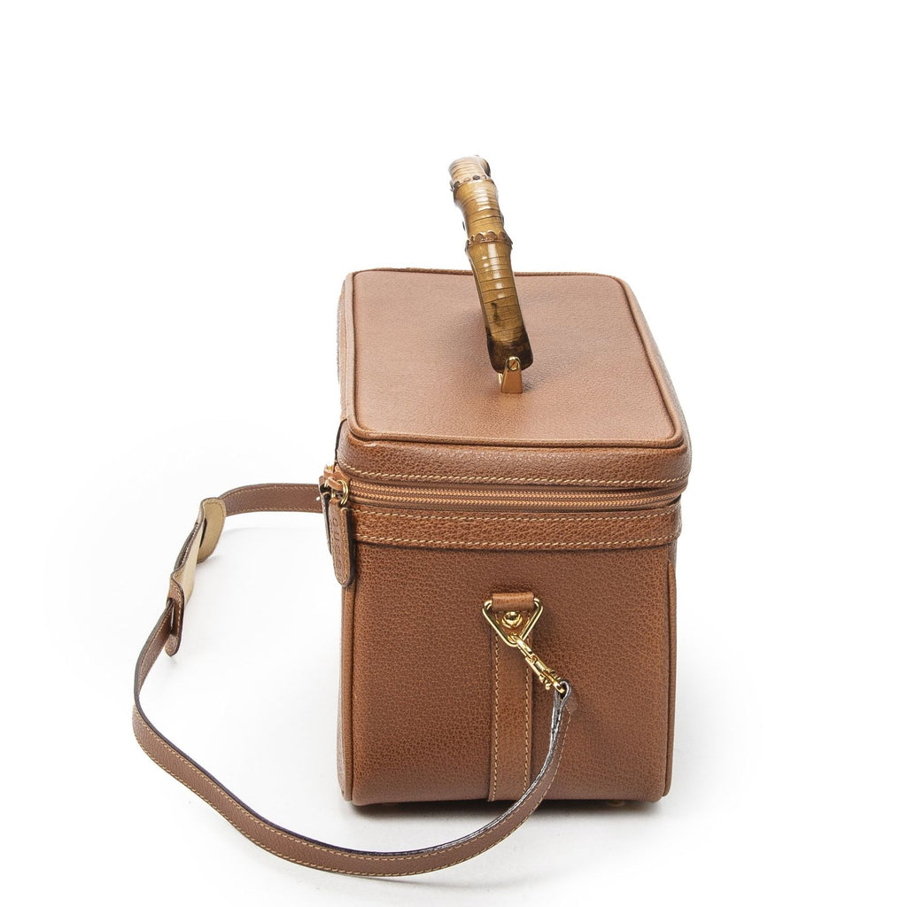 Gucci Large Bamboo Vanity Case Brown Gray Calfskin Leather — view 4