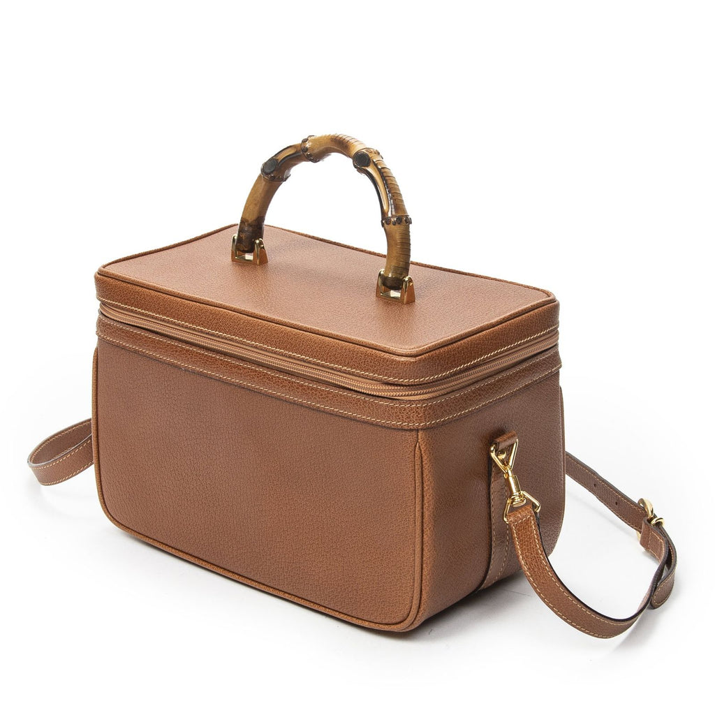 Gucci Large Bamboo Vanity Case Brown Gray Calfskin Leather — view 2