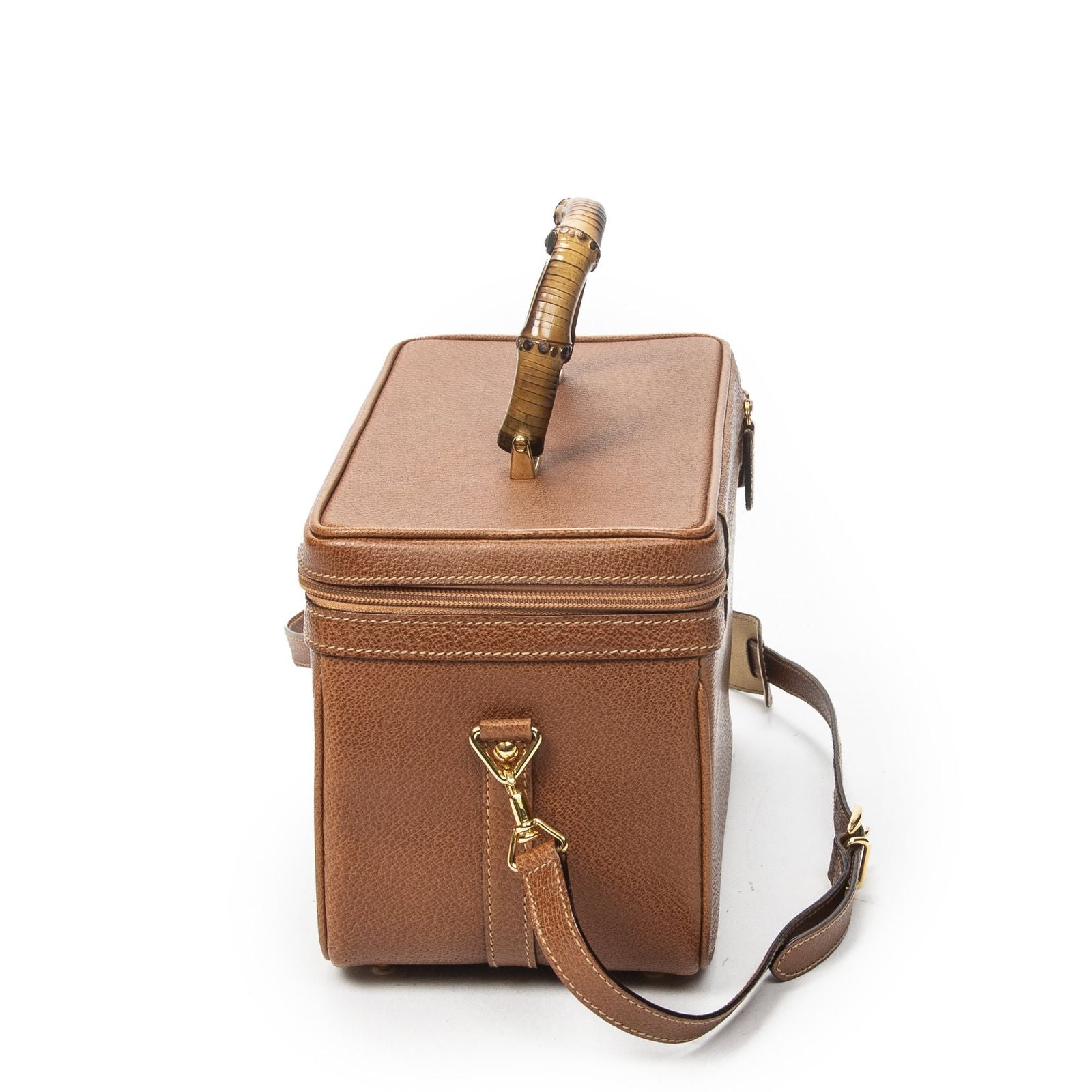 Gucci Large Bamboo Vanity Case Brown Gray Calfskin Leather — view 3