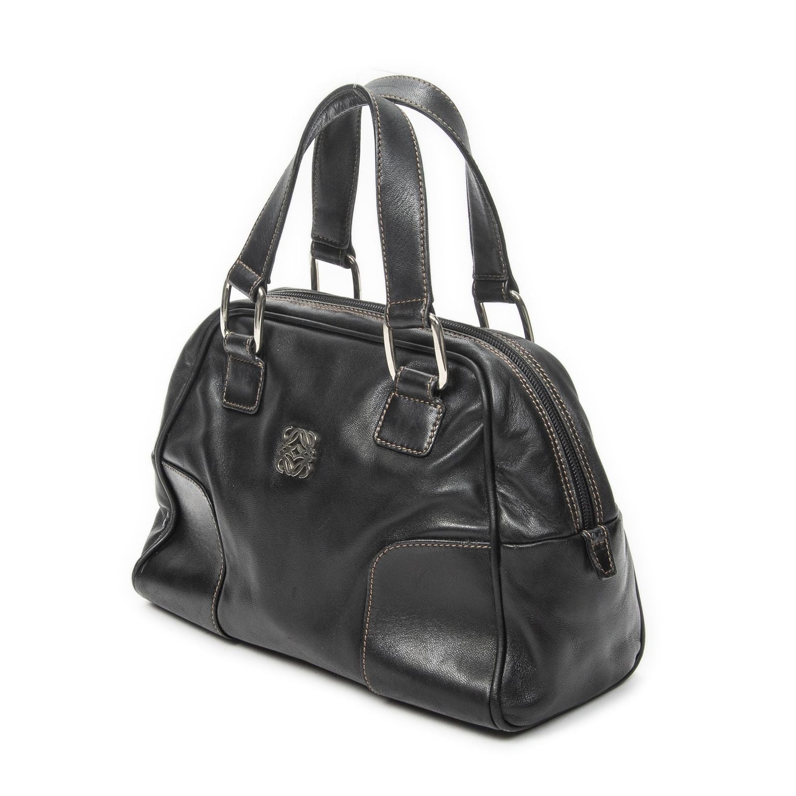 Loewevintage Anagram Dome Tote Black Calfskin Leather — view 2
