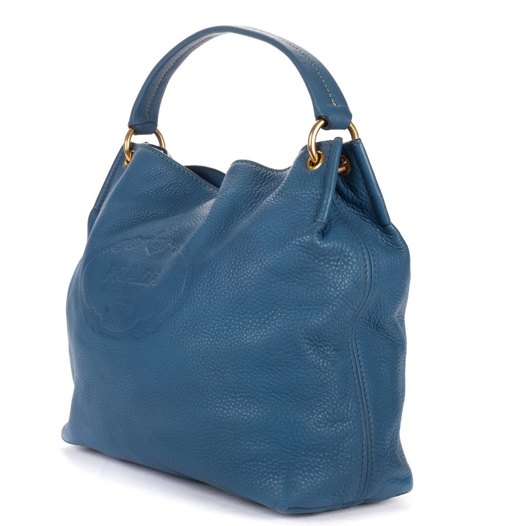 Prada Large Hobo Top Handle Blue Vitello Daino — view 2