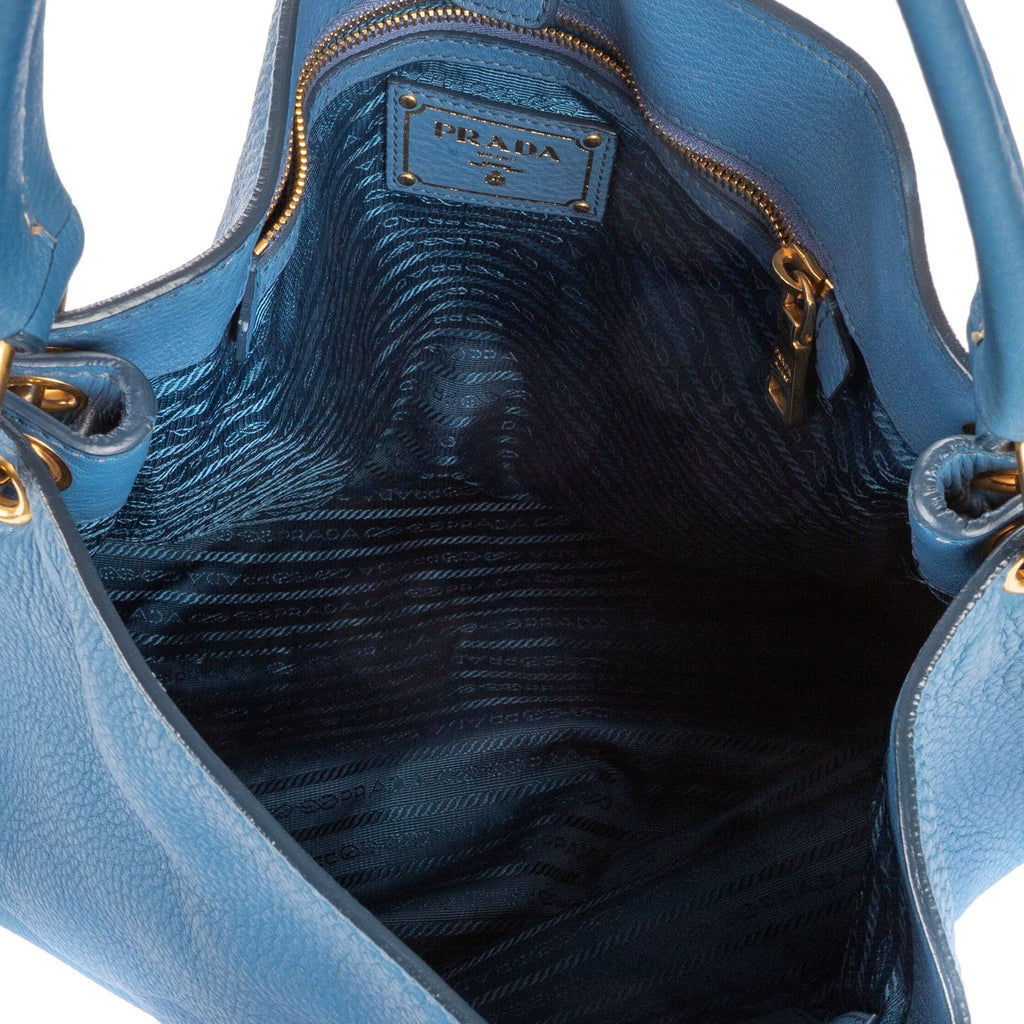 Prada Large Hobo Top Handle Blue Vitello Daino — view 9