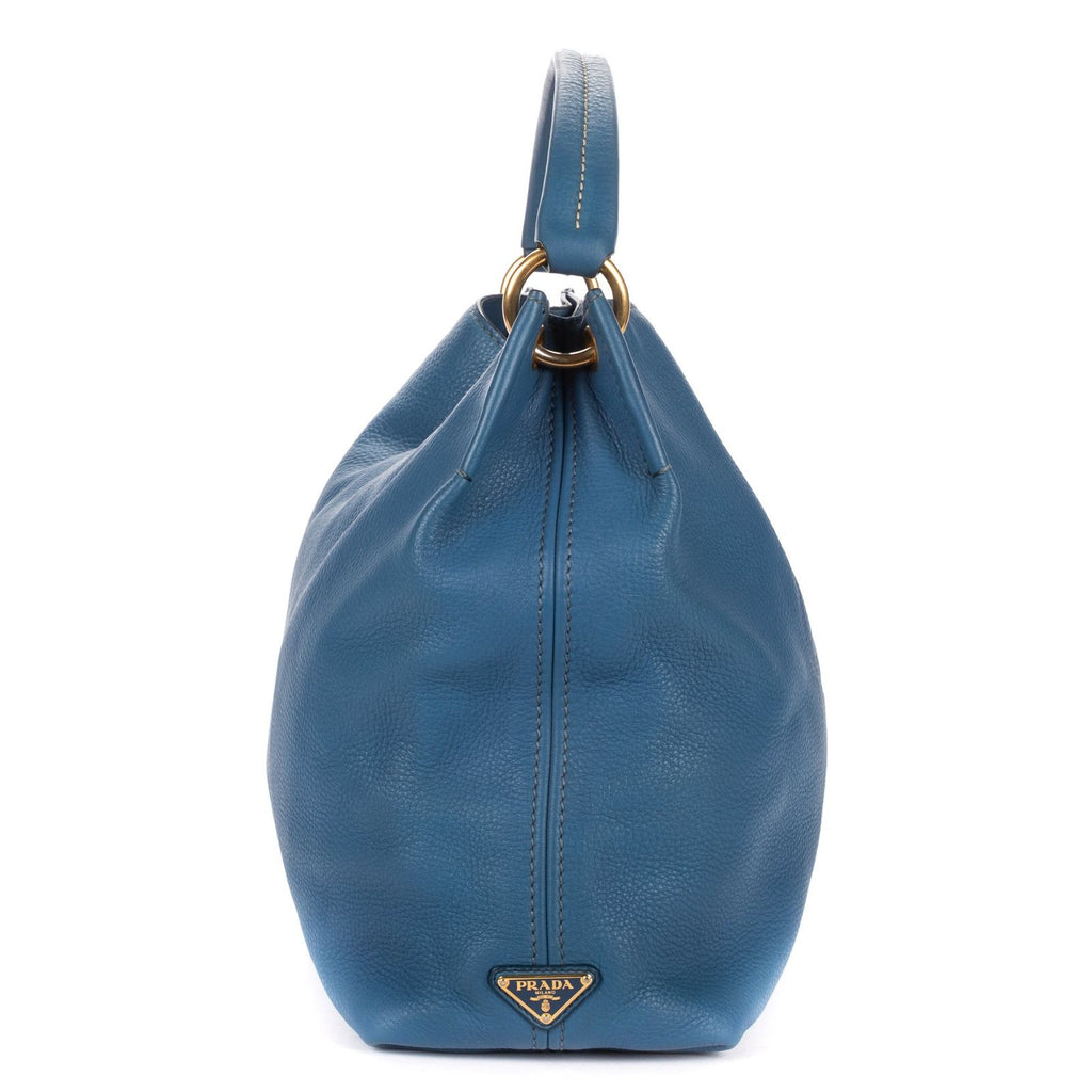 Prada Large Hobo Top Handle Blue Vitello Daino — view 4