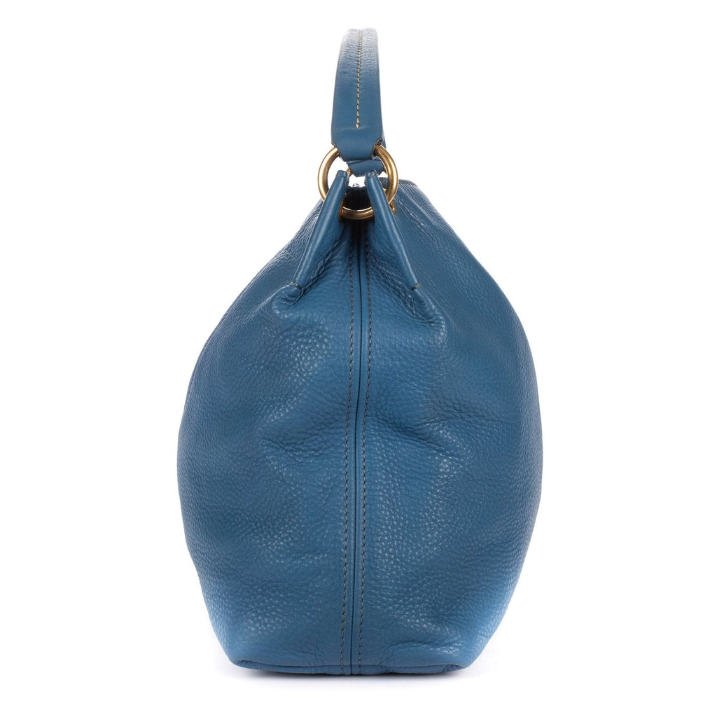 Prada Large Hobo Top Handle Blue Vitello Daino — view 3