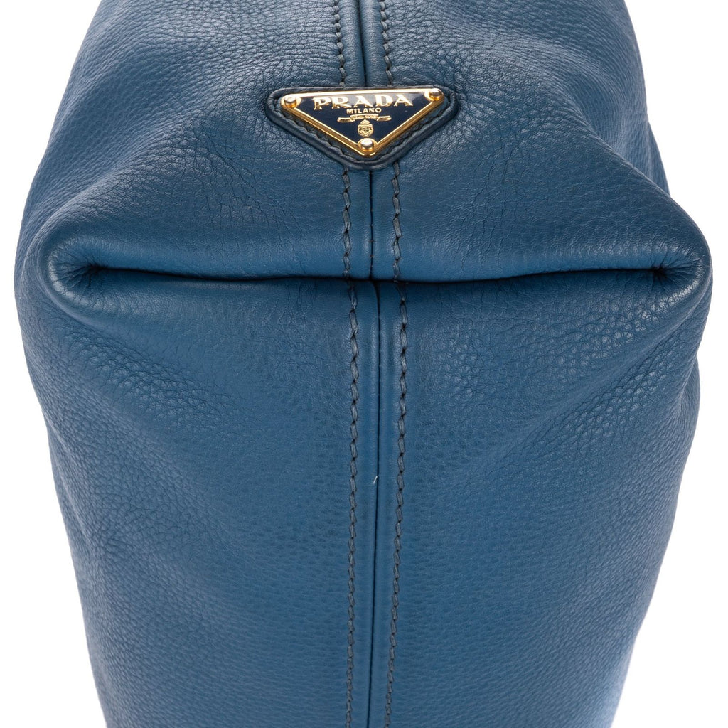 Prada Large Hobo Top Handle Blue Vitello Daino — view 8