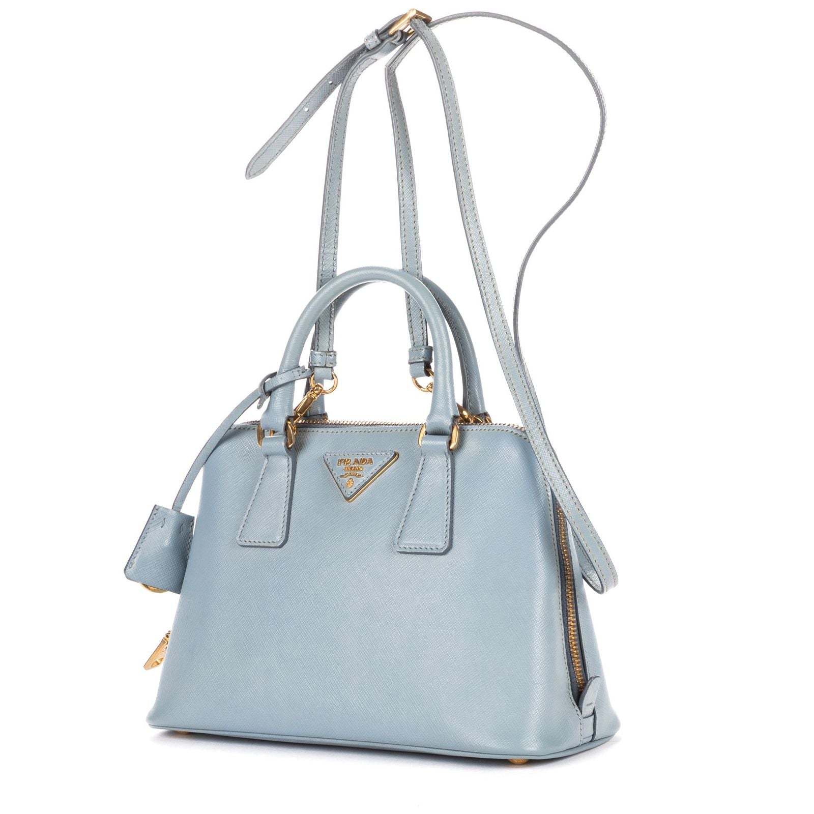 Prada Small Zip Promenade Blue Saffiano Leather Messenger — view 2
