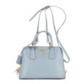 Prada Small Zip Promenade Blue Saffiano Leather Messenger