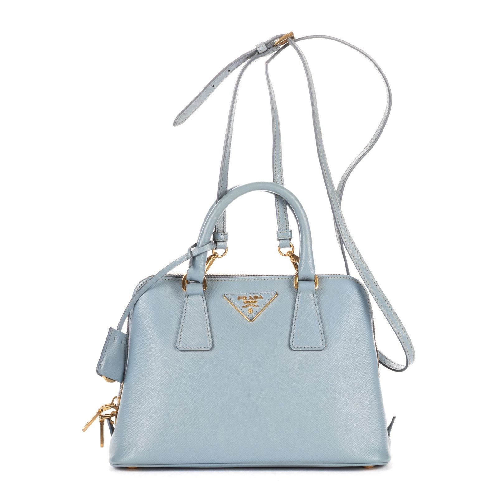 Prada Small Zip Promenade Blue Saffiano Leather Messenger