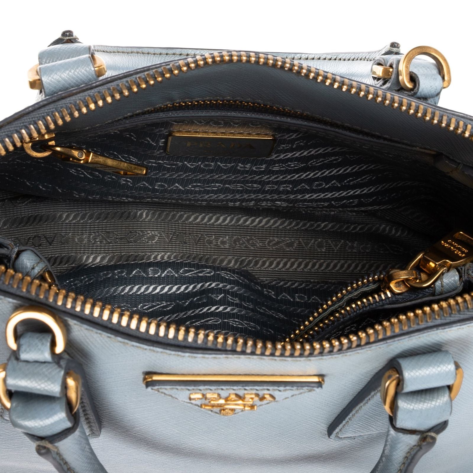 Prada Small Zip Promenade Blue Saffiano Leather Messenger — view 9