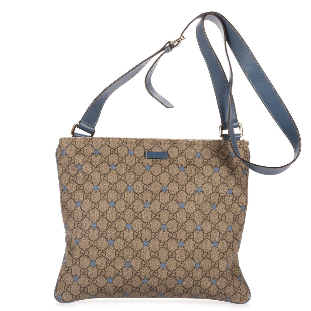 Gucci Large Square Zip Messenger Beige Blue Supreme Star Print Canvasa