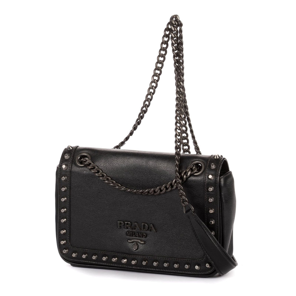 Prada Studded Flap Crossbody Black Leather — view 2