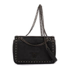 Prada Studded Flap Crossbody Black Leather