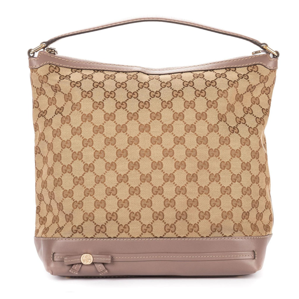 Gucci Bree Bow Hobo Beige GG Canvas