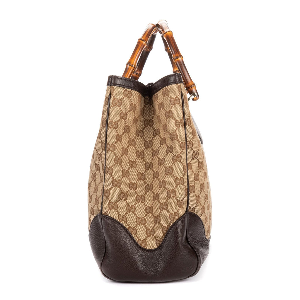 Gucci Midi Amfloral Bamboo Top Handle Brown Beige GG Canvas — view 3