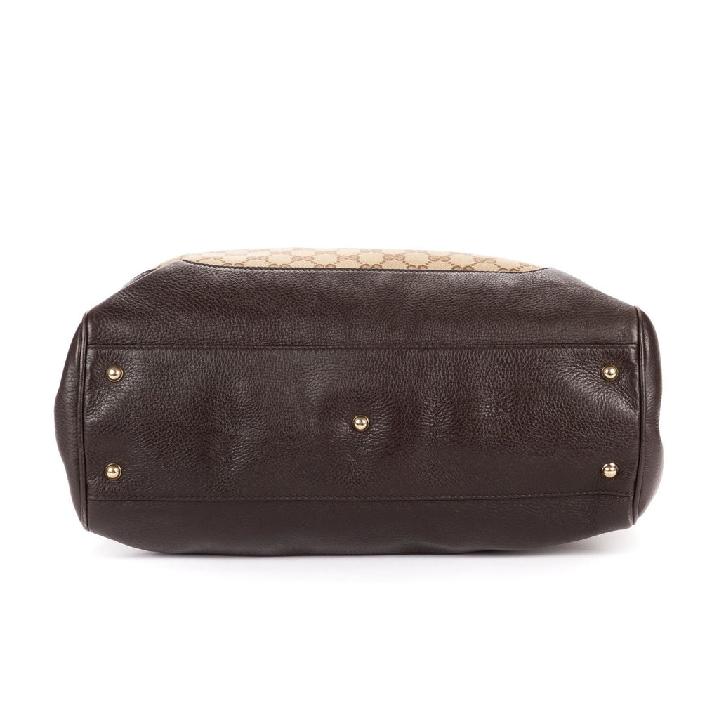 Gucci Midi Amfloral Bamboo Top Handle Brown Beige GG Canvas — view 6