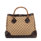 Gucci Midi Amfloral Bamboo Top Handle Brown Beige GG Canvas