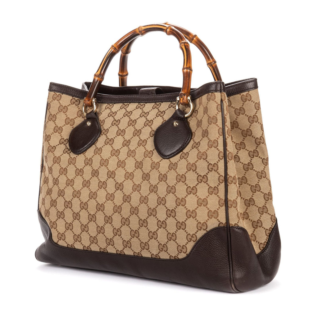 Gucci Midi Amfloral Bamboo Top Handle Brown Beige GG Canvas — view 2