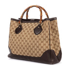 Gucci Midi Amfloral Bamboo Top Handle Brown Beige GG Canvas — view 2