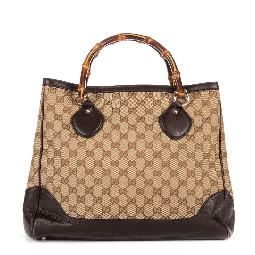 Gucci Midi Amfloral Bamboo Top Handle Brown Beige GG Canvas — view 5