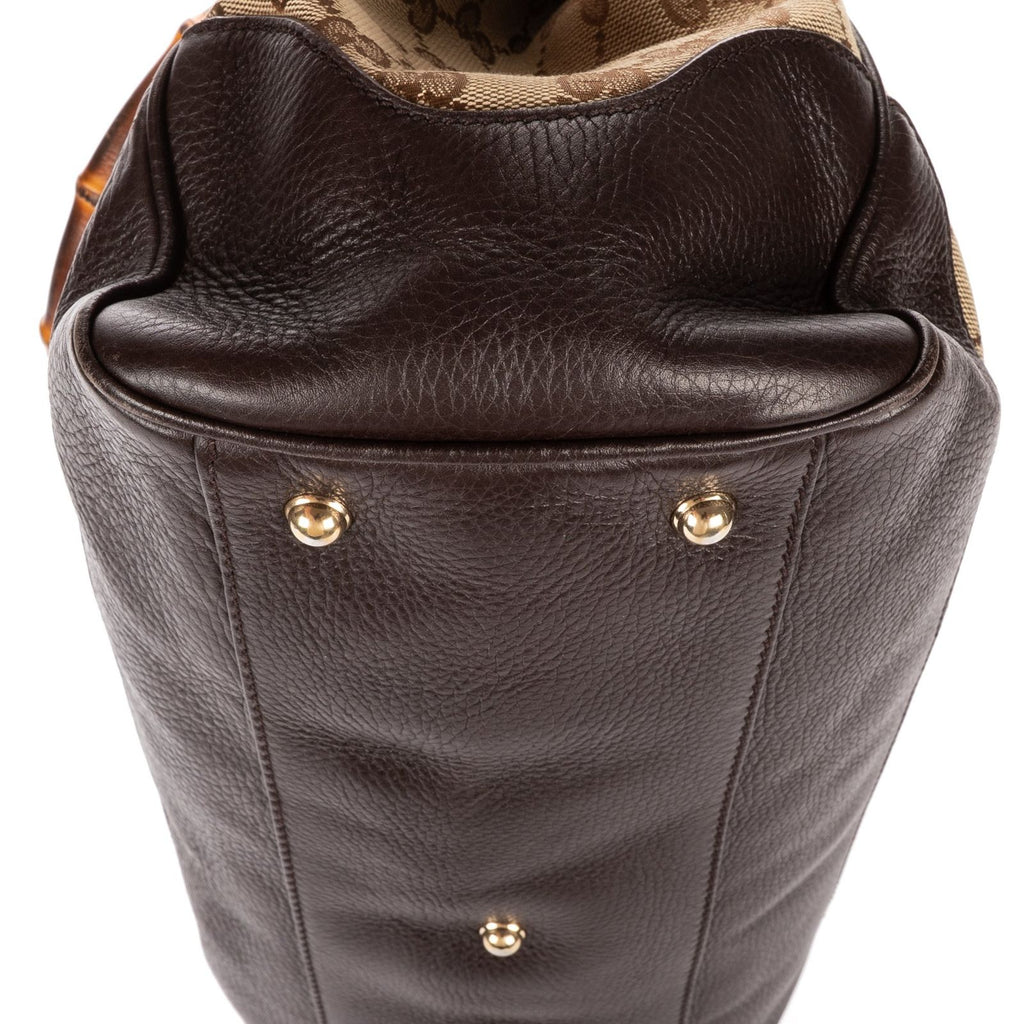 Gucci Midi Amfloral Bamboo Top Handle Brown Beige GG Canvas — view 7