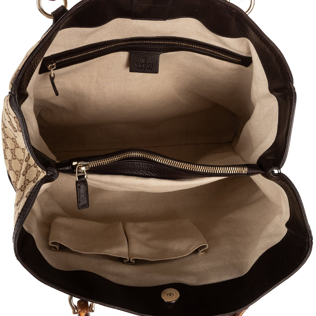 Gucci Midi Amfloral Bamboo Top Handle Brown Beige GG Canvas — view 9