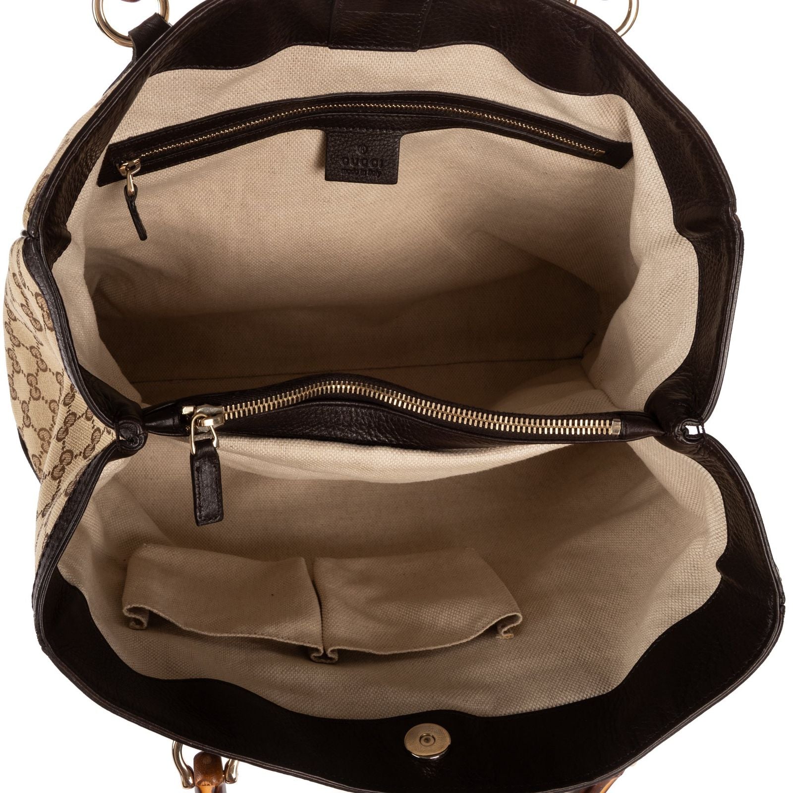 Gucci Midi Amfloral Bamboo Top Handle Brown Beige GG Canvas — view 9