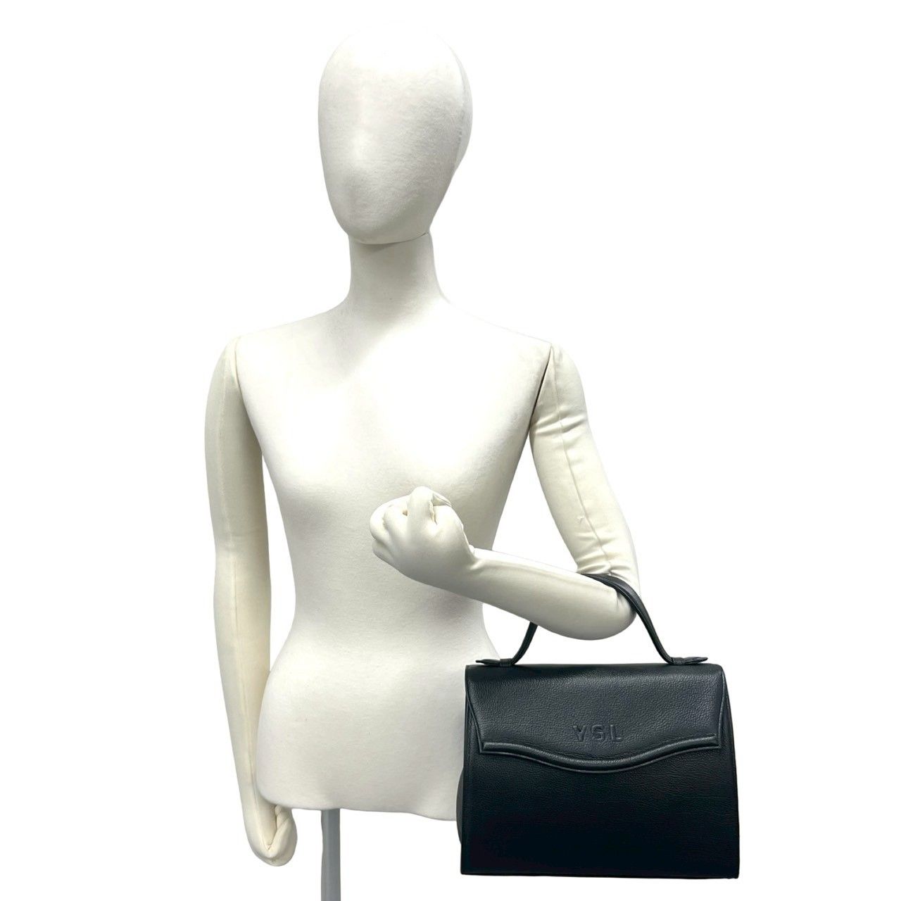 Saint Laurent YSL Logo Embossed Leather Handbag Mini Tote Black — view 2