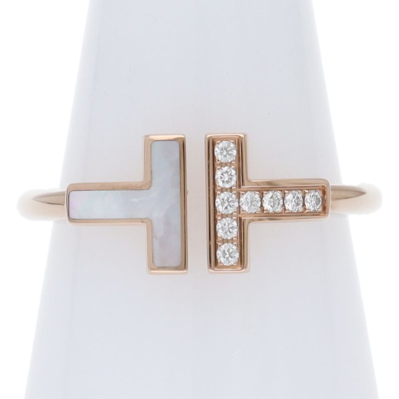 Tiffany & Co T Wire Shell Diamond Ring 18k Pink Gold