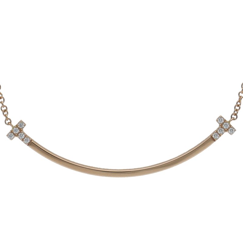Tiffany & Co T Smile Small Diamond Necklace 18k Pink Gold