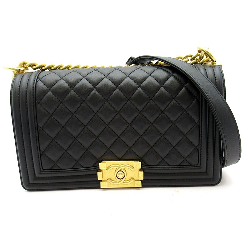Chanel Boy Chain Shoulder Bag Lambskin Black