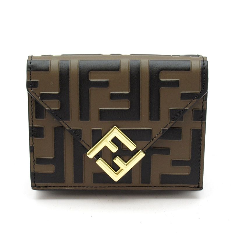 Fendi FF Diamond Trifold Wallet Leather Brown