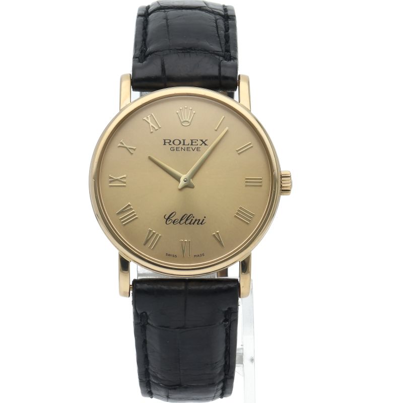 Rolex Cellini Watch Manual Winding 18k Yellow Gold Leather Champagne Color — view 2