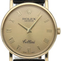 Rolex Cellini Watch Manual Winding 18k Yellow Gold Leather Champagne Color