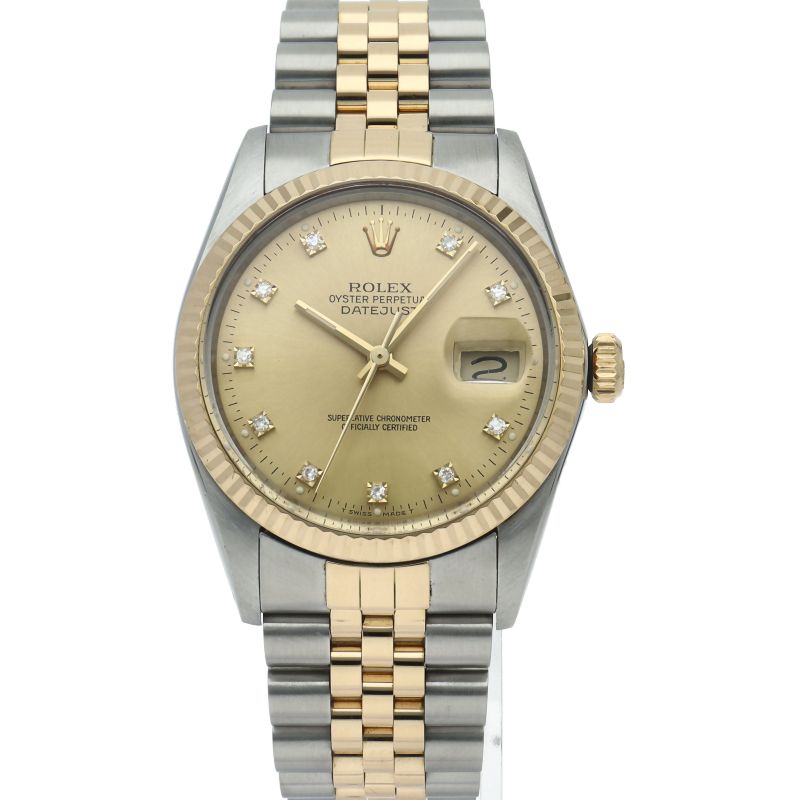 Rolex Datejust Watch Diamond Antique 18k Yellow Gold SS Champagne — view 2